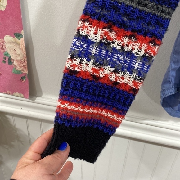 Free People shacket shirt sweater knit sleeve small fair isle chambray - Picture 7 of 9